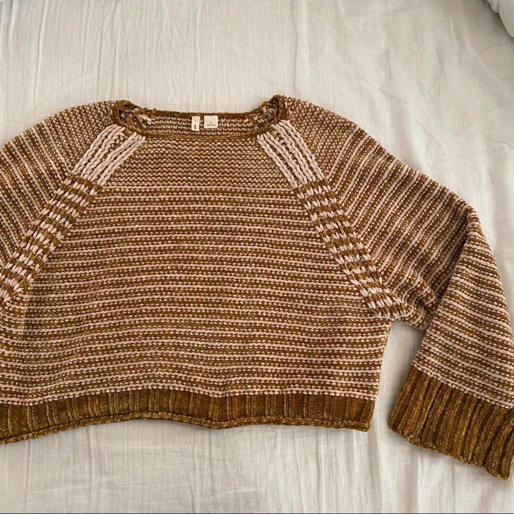 SOLD Anthro. Moth chenille yellow striped crop swe - Picture 4 of 8
